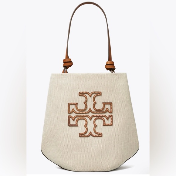 Tory Burch Handbags - Authentic Tory Burch Small Canvas Round Tote Purse Natural / Classic